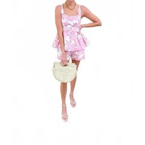 NEW TCEC sand sleeveless and shorts set in pink palm